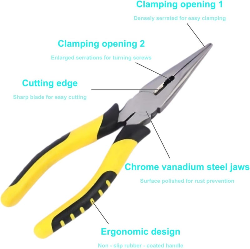 Warmtree 8-Inch Needle Nose Pliers: Paper Clamp Precision, Premium Heavy-Duty CRV Steel, Large Soft Grip with Wire Cutter,Chrome Vanadium Steel Long Nose Cutting Pliers - Image 3